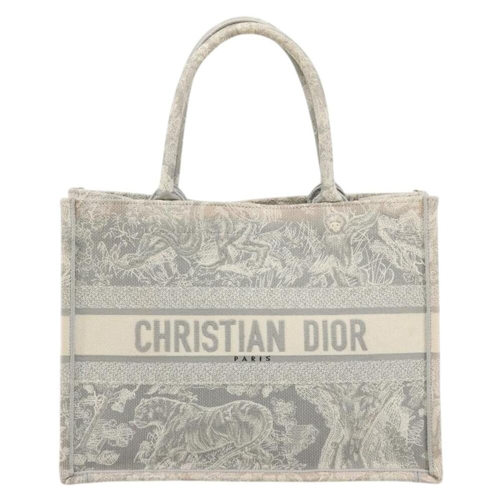 Dior Book Tote Medium Handbag Gray Embroidered